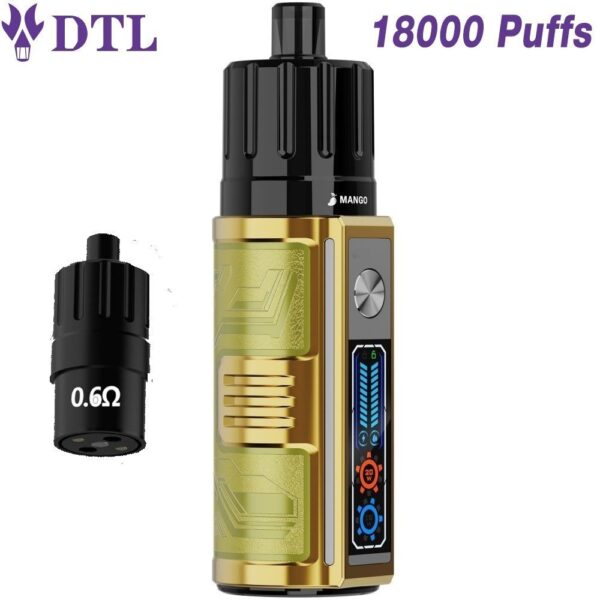 18000 Puffs DTL/DL Disposable Vape E-Shisha/Hookah POD Kit: LED Screen, Adjustable Airflow